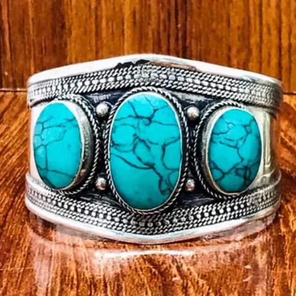 Single Tribal Stones Boho Cuff, Afghan Kuchi Ethnic Bracelet, Handmade Cuff - Picture 1 of 6